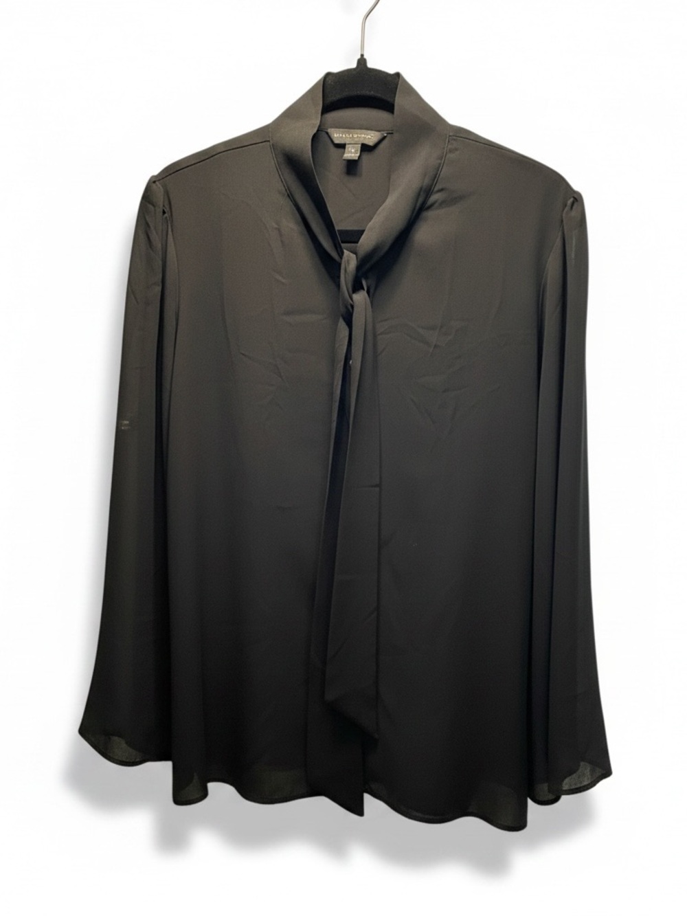 Banana Republic Black Tie Neck Sheer Sleeve Blouse XL Career Top